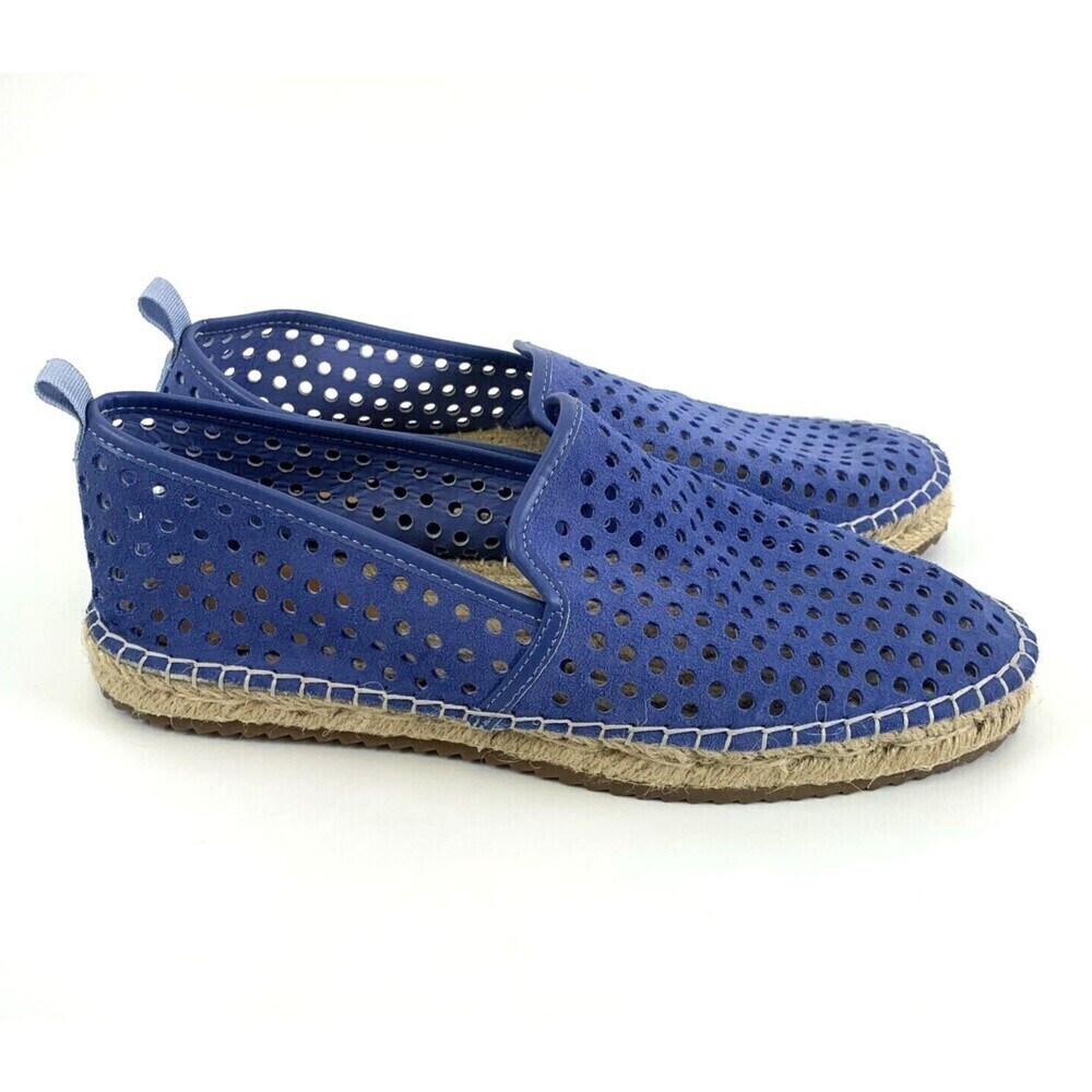 Bill Blass Sutton Espadrille Perforated Loafer Blue Soft Suede Slip On Womens 8
